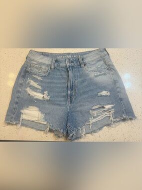 American Eagle Outfitters Light Blue Distressed Mom Shorts